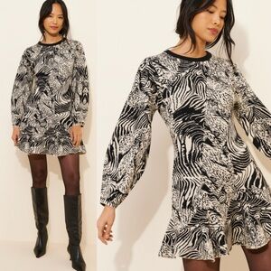 Anthropologie Black and White Patterned Sweater Dress